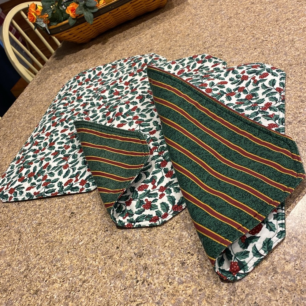 Three Longaberger Holly Placemats WITH FLAWS Holiday